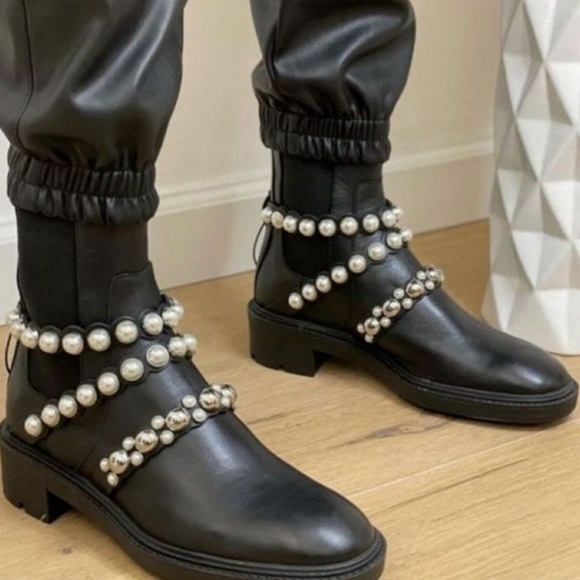 Zara Shoes - Zara Black Pearl Studded Moto Boots